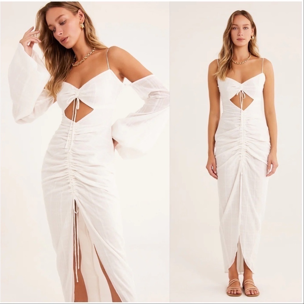 White Ruched Cutout Maxi Dress - Women